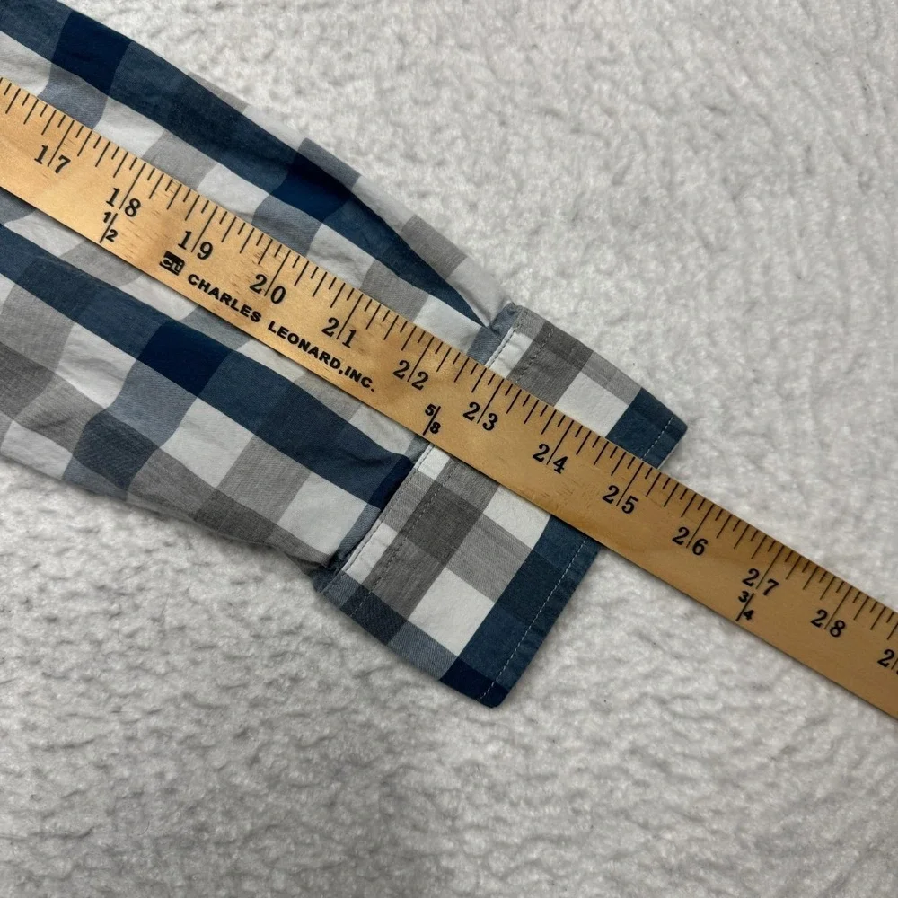 Banana Republic‎ Tailored Slim Fit Plaid Button Up L/S Blue Shirt Men's Size L